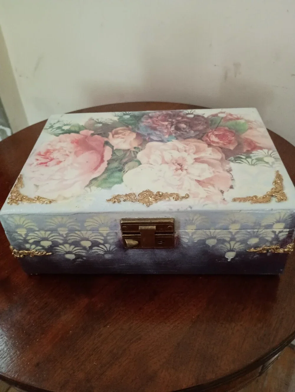 Vng Upcycled Paint/Decoupage Floral Jewelry Box